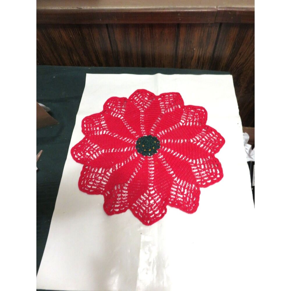 Hand Crocheted 14"Christmas Doily  multi-color possible use Small Tree  Skirt